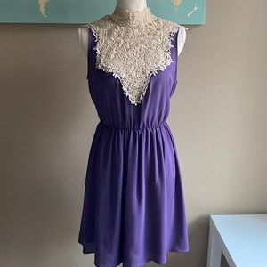 Gorgeous unique dress with gold crochet high neck detail